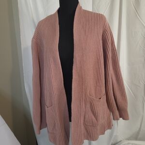 Madewell Women's Blush Pink Ribbed Open Front Cardigan Front Pockets Size XL